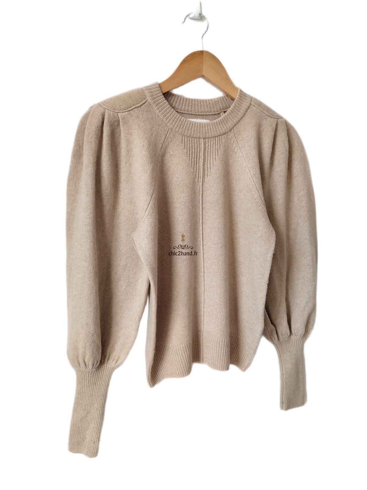 Pull épais doudou manches ballon 100% laine Ba&sh T0 beige TBE – Image 2