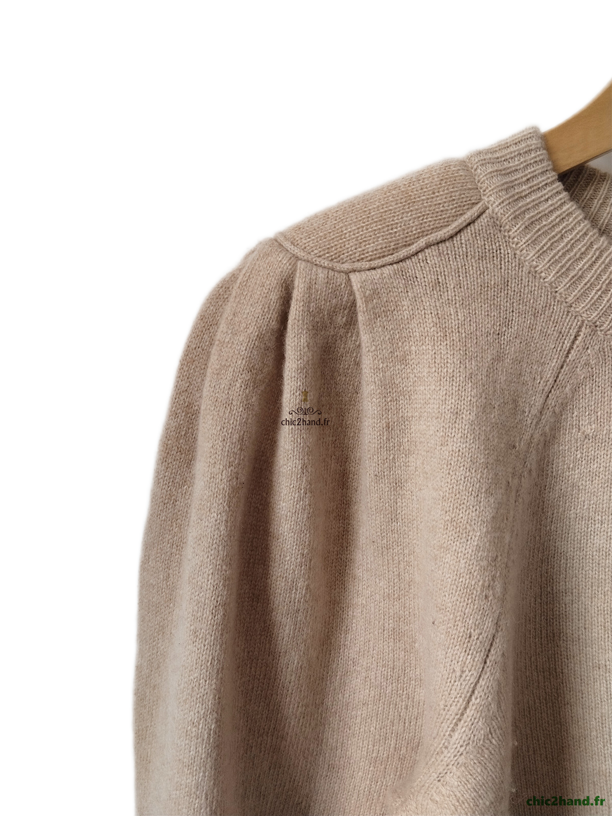 Pull épais doudou manches ballon 100% laine Ba&sh T0 beige TBE – Image 3