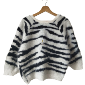 Pull ZAYA dos décolleté épais doudou Ba&sh T1 blanc noir zèbre NEUF
