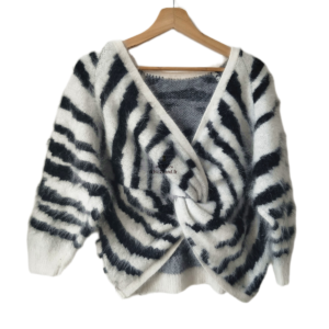Pull ZAYA dos décolleté épais doudou Ba&sh T1 blanc noir zèbre NEUF