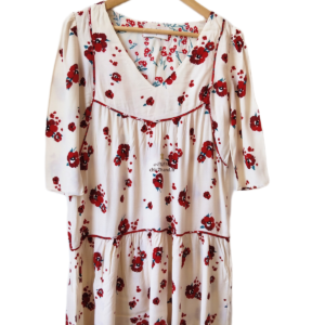 Robe légère col V  ba&sh Blab T1 blanc écru fleuri rouge Neuf