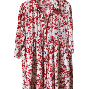 Robe légère col V avec doublure ba&sh Erin T1 blanc écru argenté fleuri rouge TBE