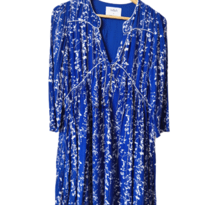 Robe légère col V avec doublure ba&sh Frez T1 bleu argenté fleuri NEUF