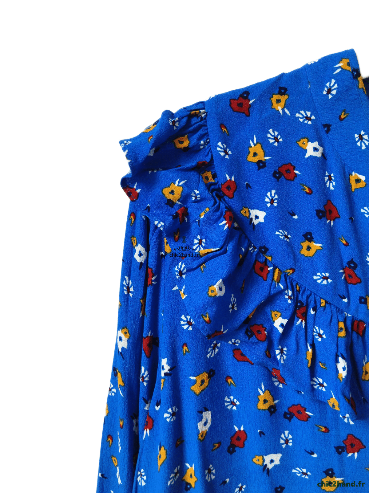 Robe légère col V avec doublure ba&sh liv T2 bleu azur imprimé fleuri NEUF – Image 9