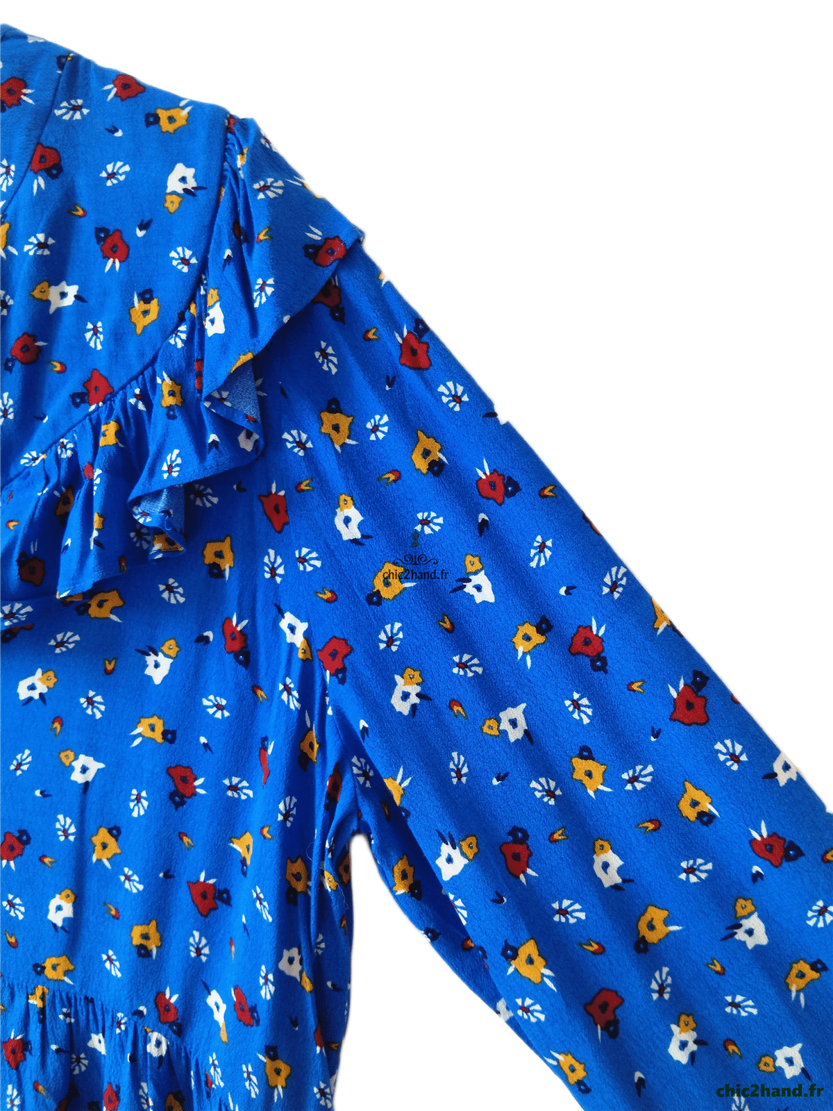 Robe légère col V avec doublure ba&sh liv T2 bleu azur imprimé fleuri NEUF – Image 10