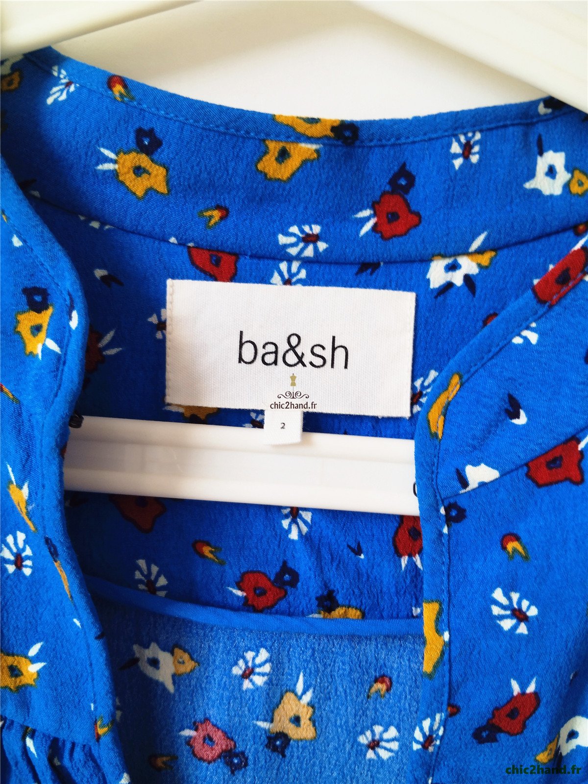 Robe légère col V avec doublure ba&sh liv T2 bleu azur imprimé fleuri NEUF – Image 14