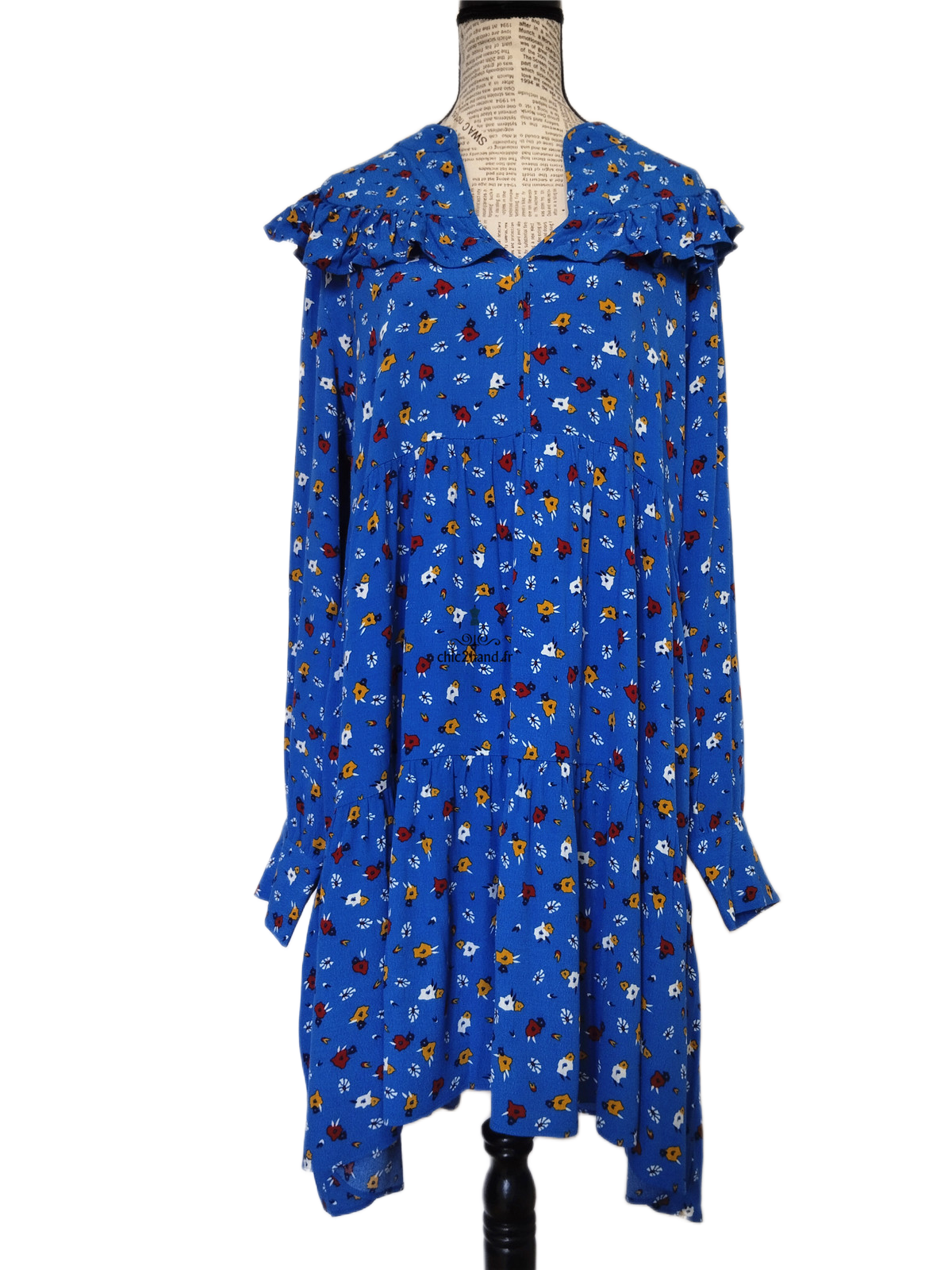 Robe légère col V avec doublure ba&sh liv T2 bleu azur imprimé fleuri NEUF – Image 5