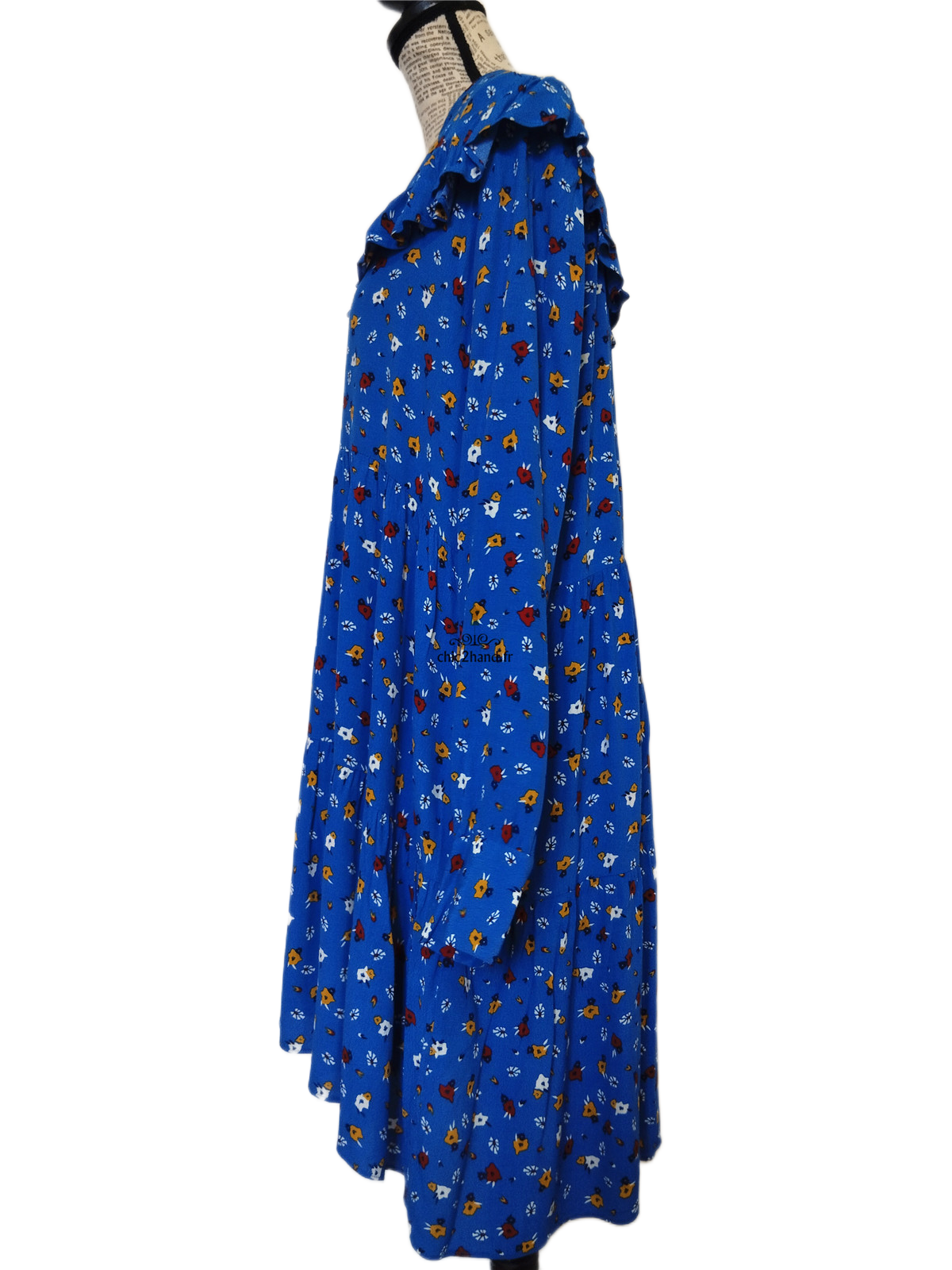 Robe légère col V avec doublure ba&sh liv T2 bleu azur imprimé fleuri NEUF – Image 6