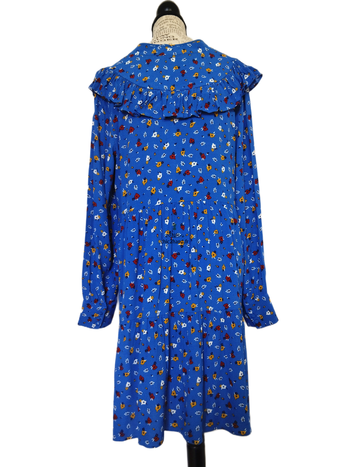 Robe légère col V avec doublure ba&sh liv T2 bleu azur imprimé fleuri NEUF – Image 7