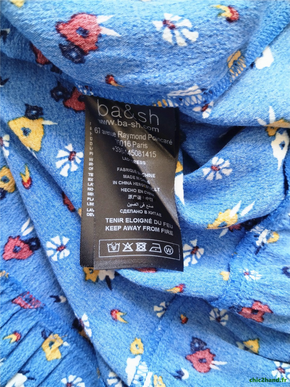 Robe légère col V avec doublure ba&sh liv T2 bleu azur imprimé fleuri NEUF – Image 13