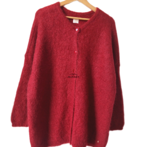 Gilet cardigan oversize doudou boutonné Des Petits Hauts Bigoudene 83% kid mohair lurex T1 NEUF rouge bordeaux doré