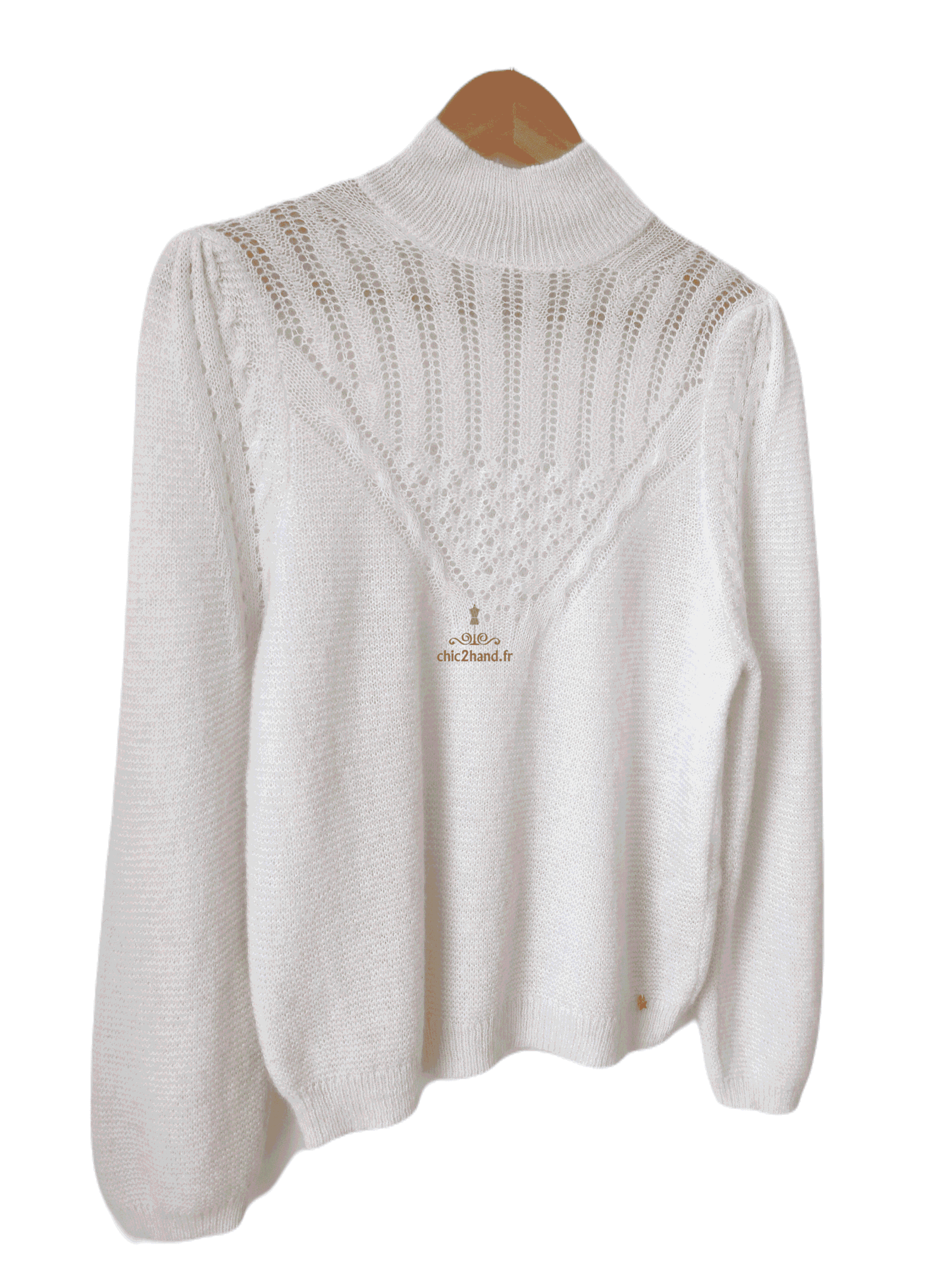 Pull ajouré doudou col montant Des Petits Hauts Bisou kid mohair blanc T1 NEUF – Image 6