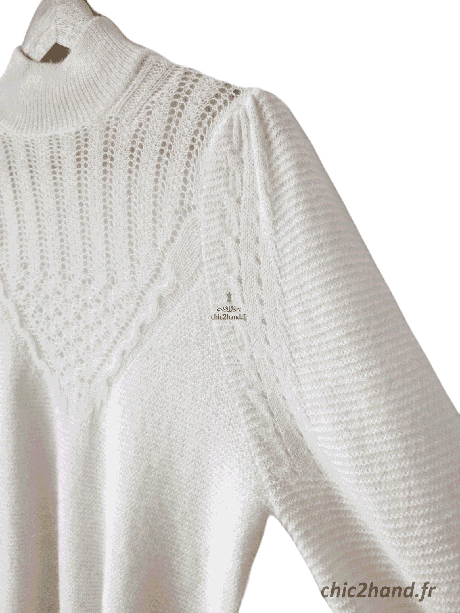 Pull ajouré doudou col montant Des Petits Hauts Bisou kid mohair blanc T1 NEUF – Image 7