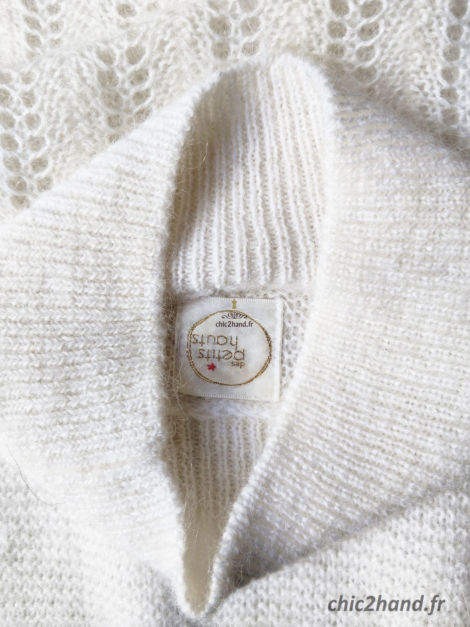 Pull ajouré doudou col montant Des Petits Hauts Bisou kid mohair blanc T1 NEUF – Image 4