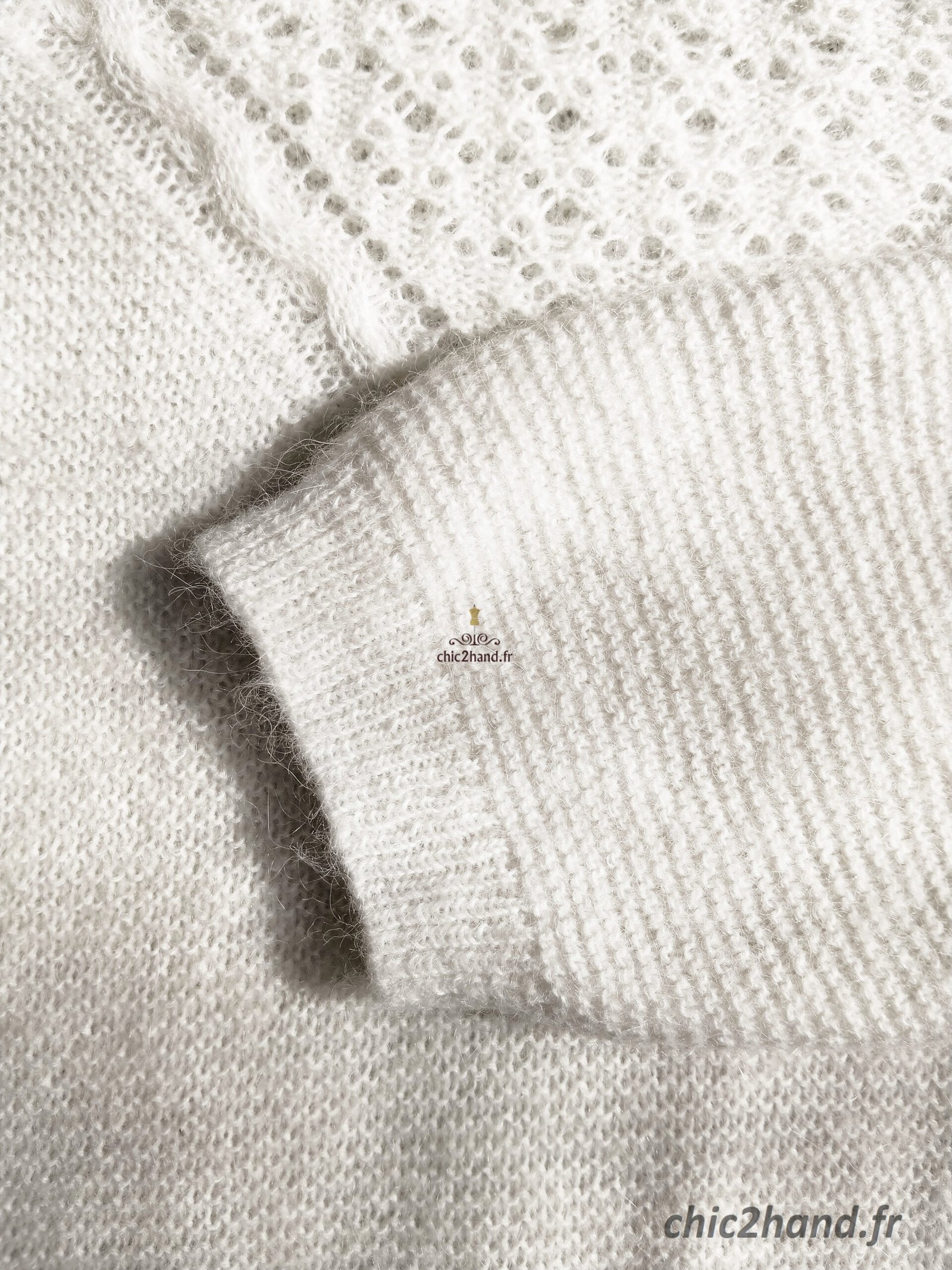 Pull ajouré doudou col montant Des Petits Hauts Bisou kid mohair blanc T1 NEUF – Image 2