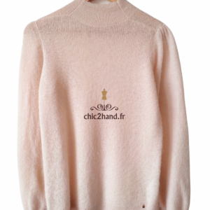 Pull doudou col montant Des Petits Hauts blondie laine alpaga kid mohair rose clair T1 TBE