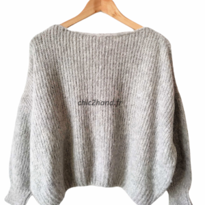 Pull oversize laine mohair American Vintage gris perle XS S BOO270 boolder NEUF