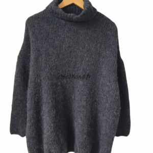 Pull oversize col roulé laine alpaga American Vintage gris foncé XS S BOO270o boolder NEUF