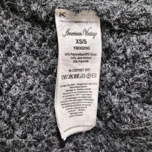 Pull oversize col roulé laine alpaga American Vintage gris foncé XS S BOO270o boolder NEUF