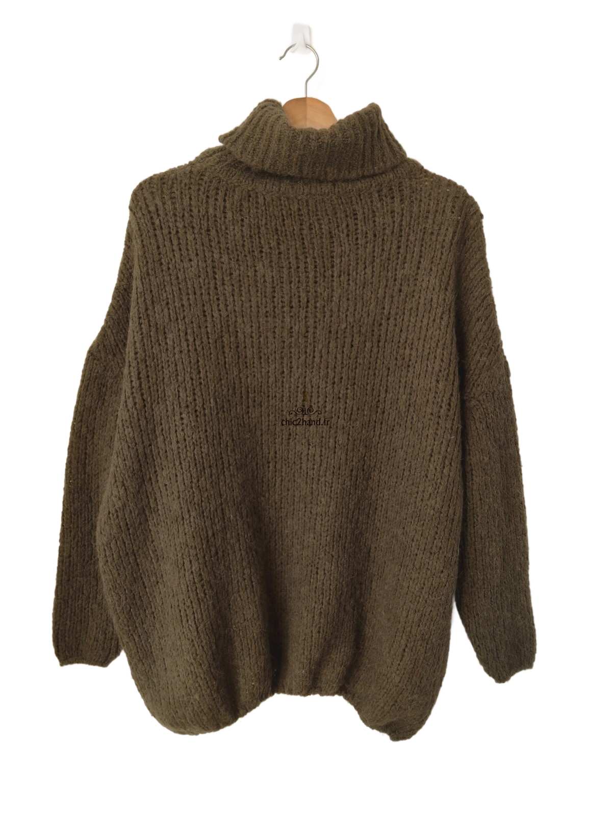 Pull oversize col roulé laine alpaga American Vintage vert kaki TU BOO270o boolder Exccelent état