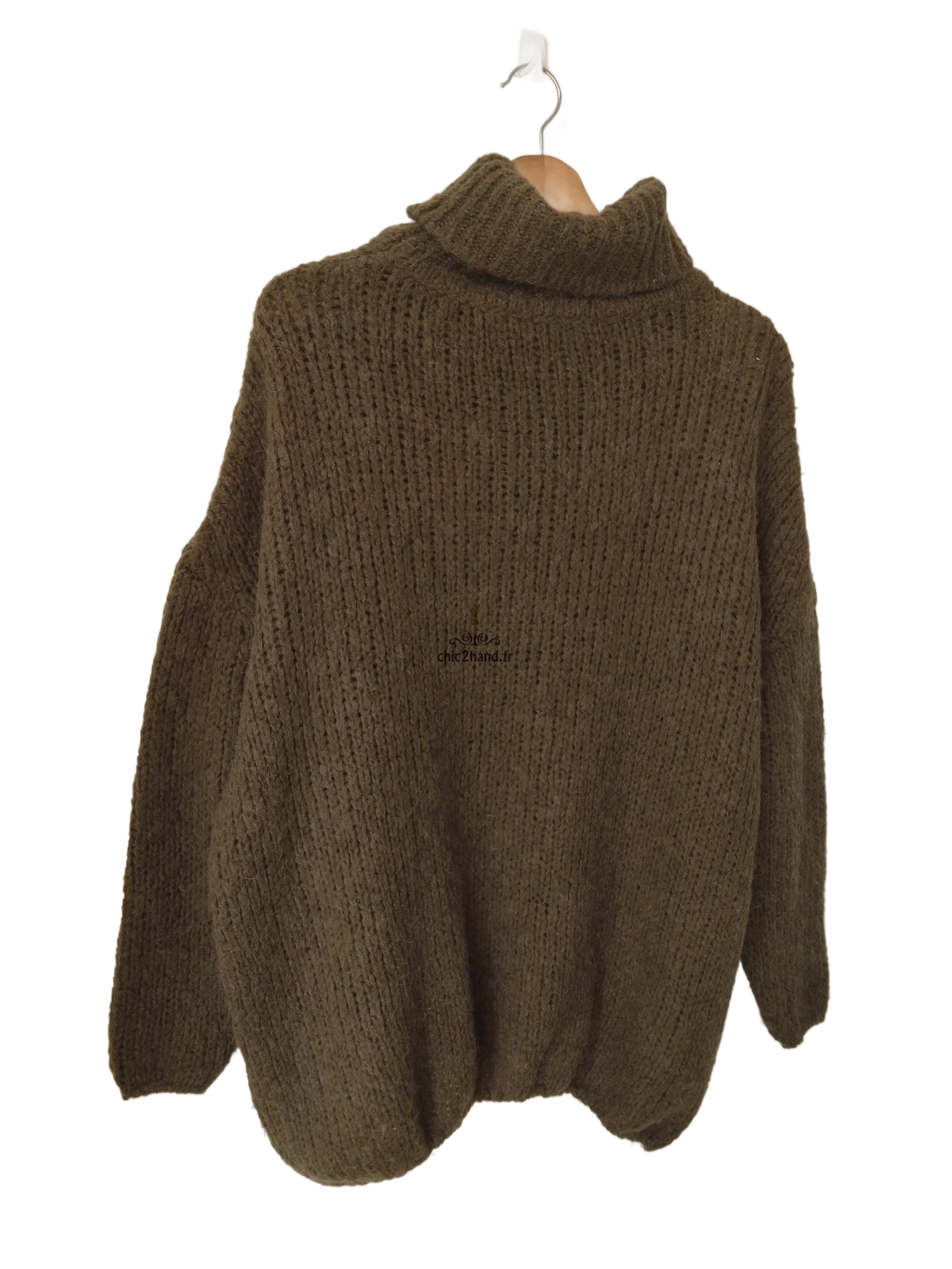 Pull oversize col roulé laine alpaga American Vintage vert kaki TU BOO270o boolder Exccelent état – Image 3