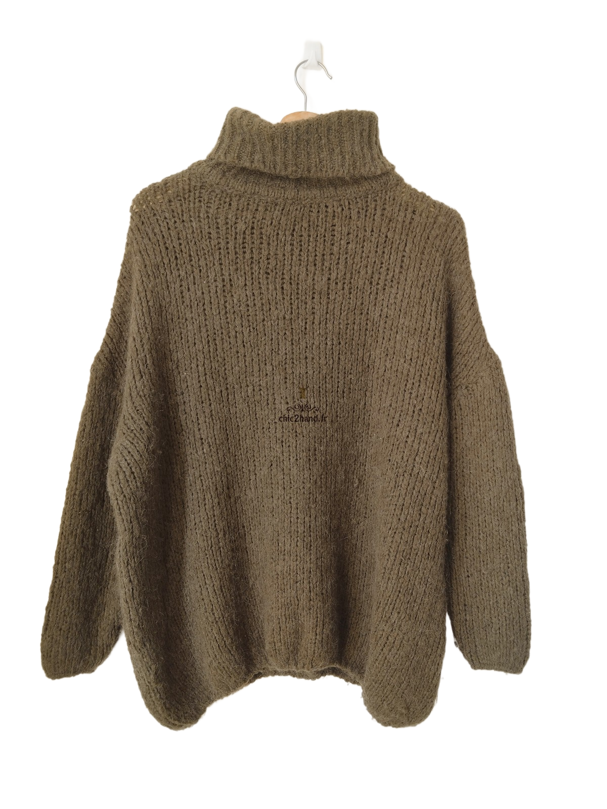 Pull oversize col roulé laine alpaga American Vintage vert kaki TU BOO270o boolder Exccelent état – Image 4