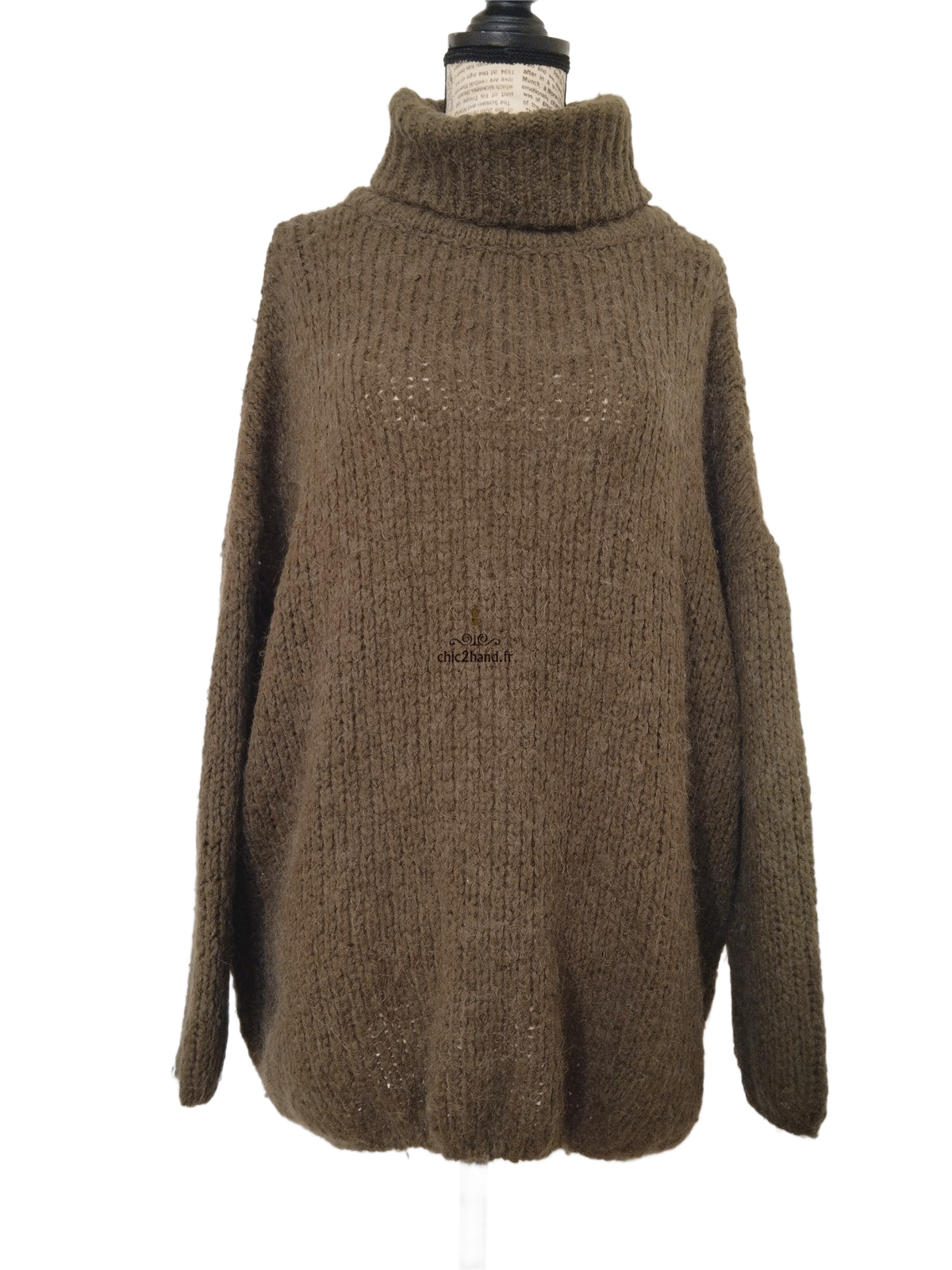 Pull oversize col roulé laine alpaga American Vintage vert kaki TU BOO270o boolder Exccelent état – Image 5