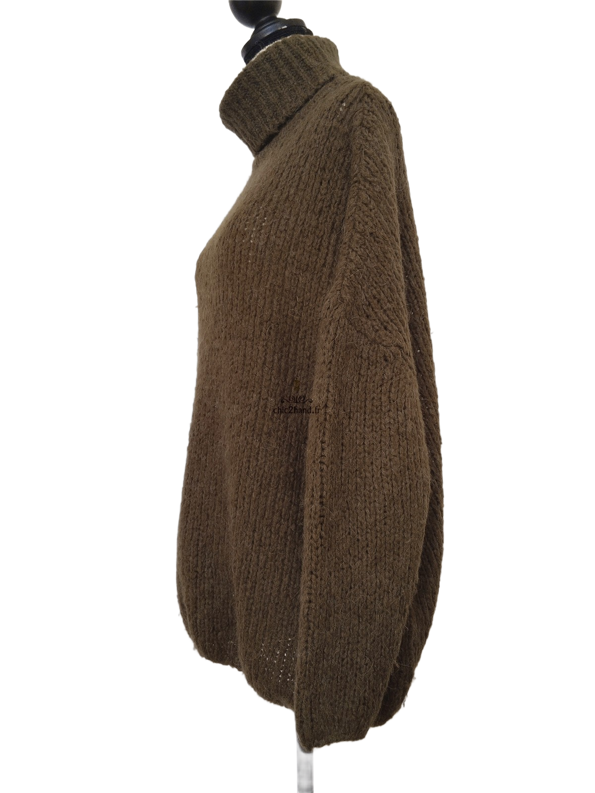 Pull oversize col roulé laine alpaga American Vintage vert kaki TU BOO270o boolder Exccelent état – Image 6