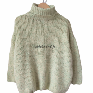 Pull oversize col roulé laine alpaga American Vintage vert clair XS S BOO270o boolder NEUF