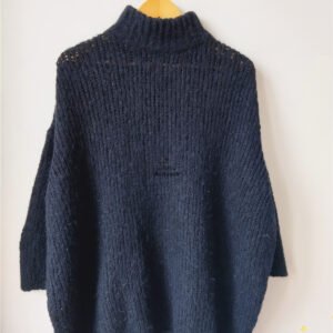 Pull oversize col roulé laine alpaga American Vintage gris foncé XS S boo271t boolder TBE