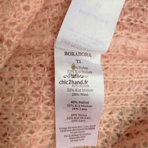 Pull doudou ajouré Des Petits Hauts borabora 60% laine kid mohair rose clair T1 Neuf