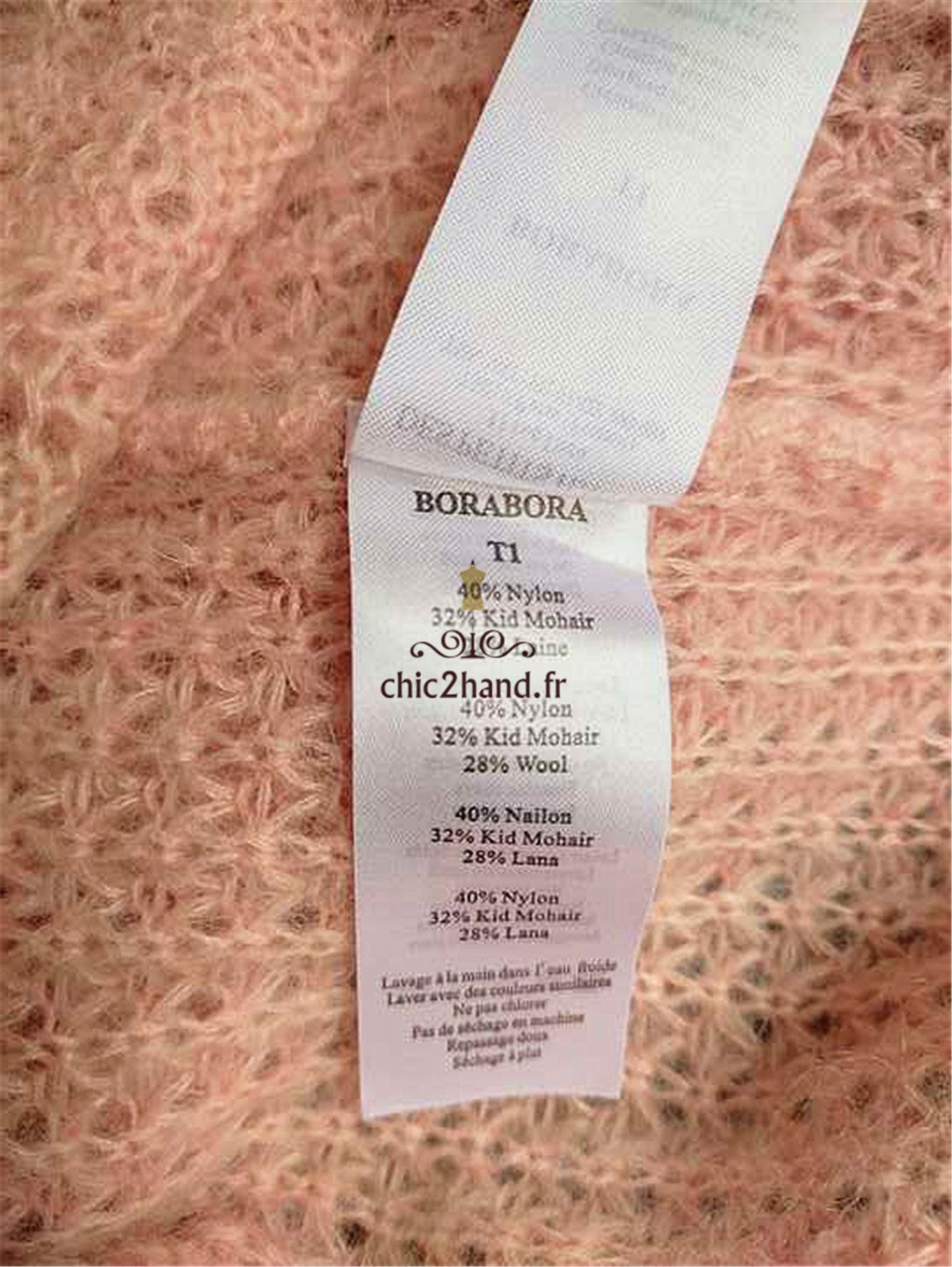 Pull doudou ajouré Des Petits Hauts borabora 60% laine kid mohair rose clair T1 Neuf – Image 2