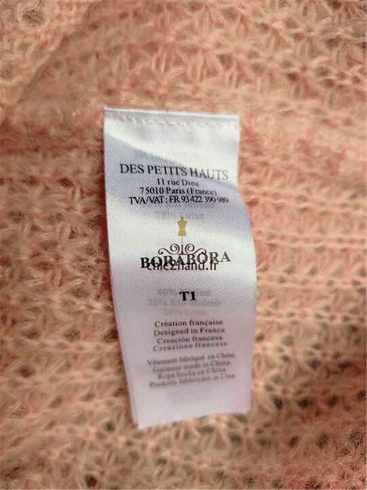 Pull doudou ajouré Des Petits Hauts borabora 60% laine kid mohair rose clair T1 Neuf – Image 3