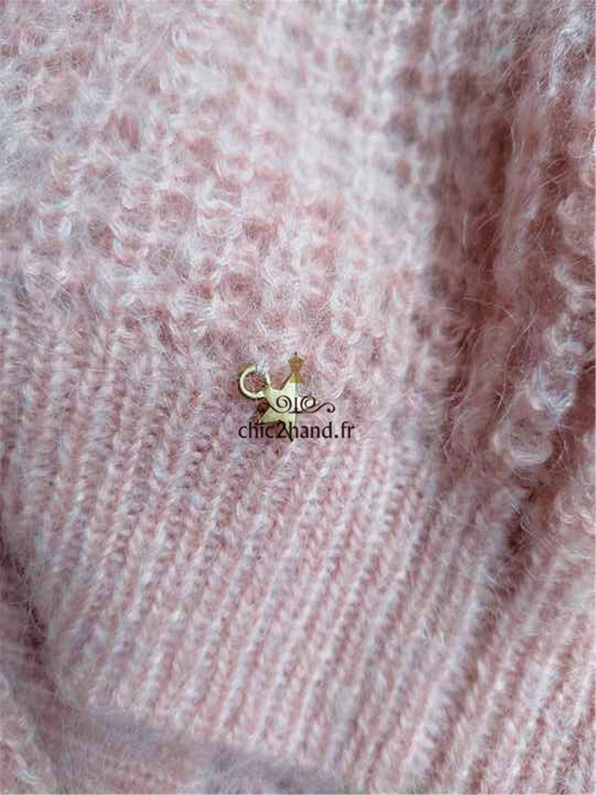 Pull doudou ajouré Des Petits Hauts borabora 60% laine kid mohair rose clair T1 Neuf – Image 4