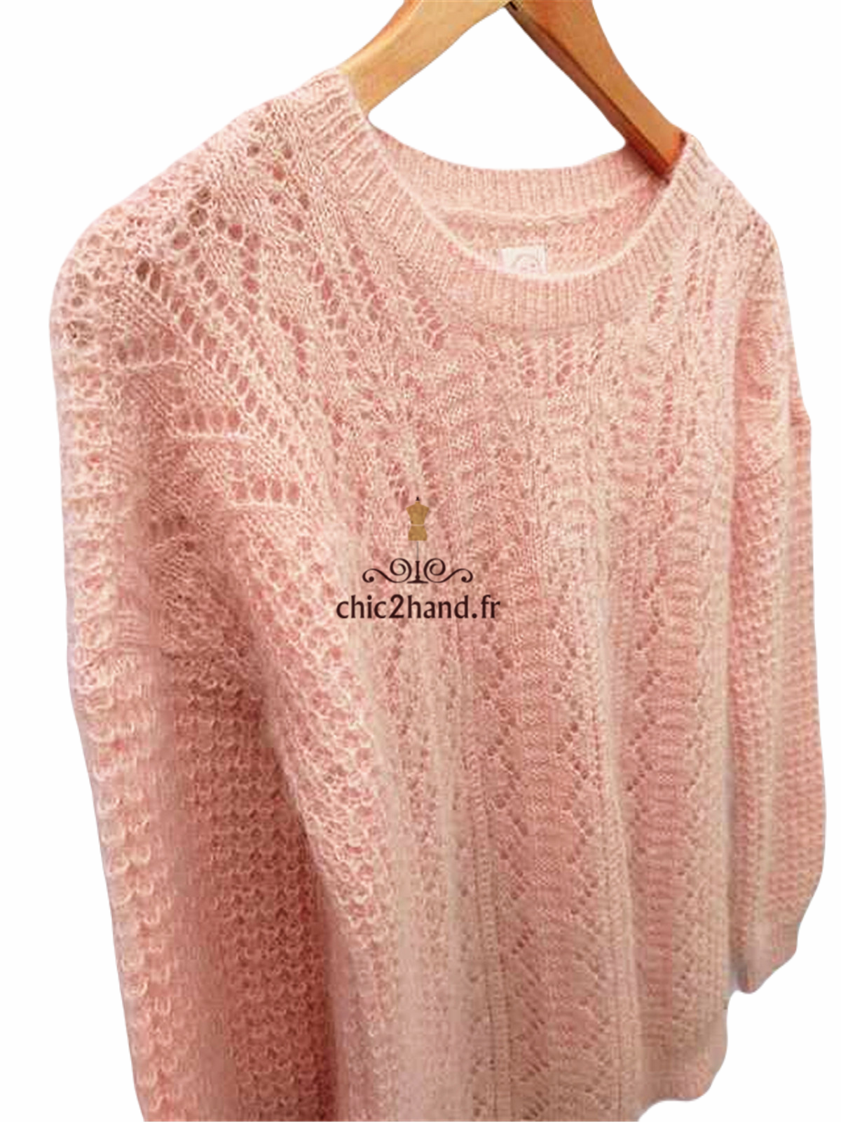 Pull doudou ajouré Des Petits Hauts borabora 60% laine kid mohair rose clair T1 Neuf – Image 10
