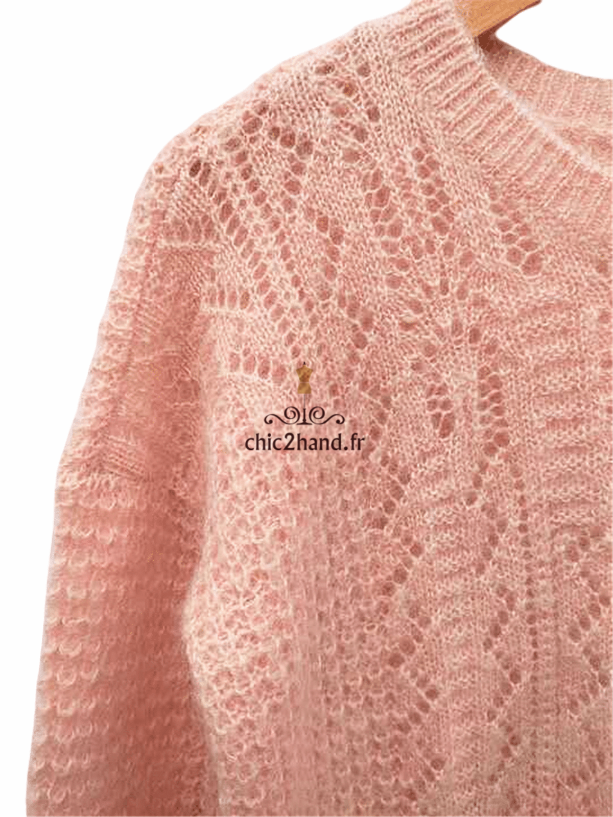 Pull doudou ajouré Des Petits Hauts borabora 60% laine kid mohair rose clair T1 Neuf – Image 9