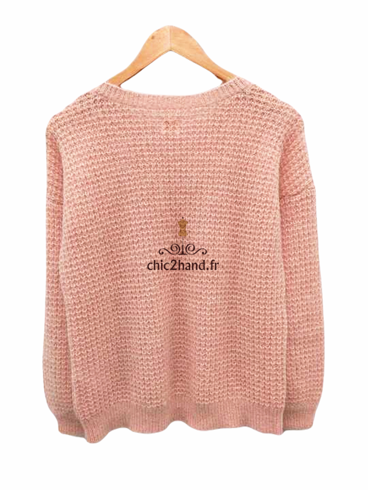 Pull doudou ajouré Des Petits Hauts borabora 60% laine kid mohair rose clair T1 Neuf – Image 7