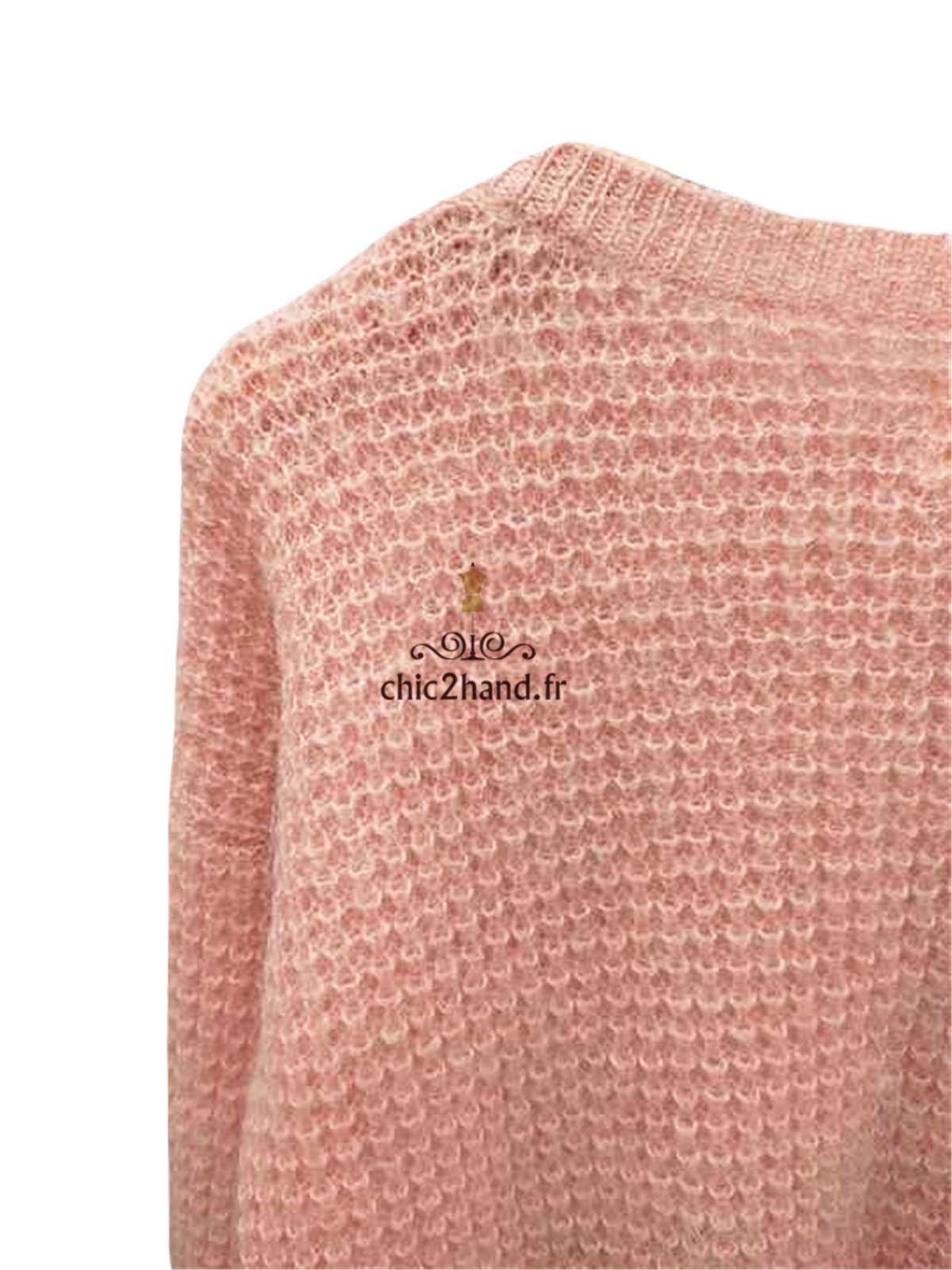 Pull doudou ajouré Des Petits Hauts borabora 60% laine kid mohair rose clair T1 Neuf – Image 6