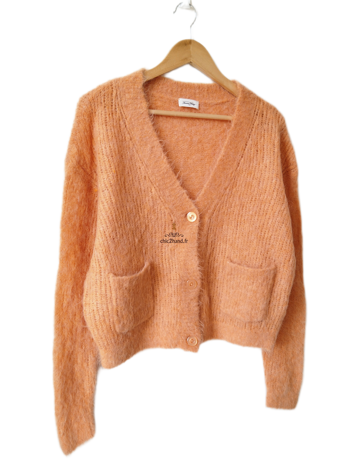 Gilet cardigan oversize poilu doudou 78% alpaga American Vintage bym19a XS S orange Excellent état – Image 3