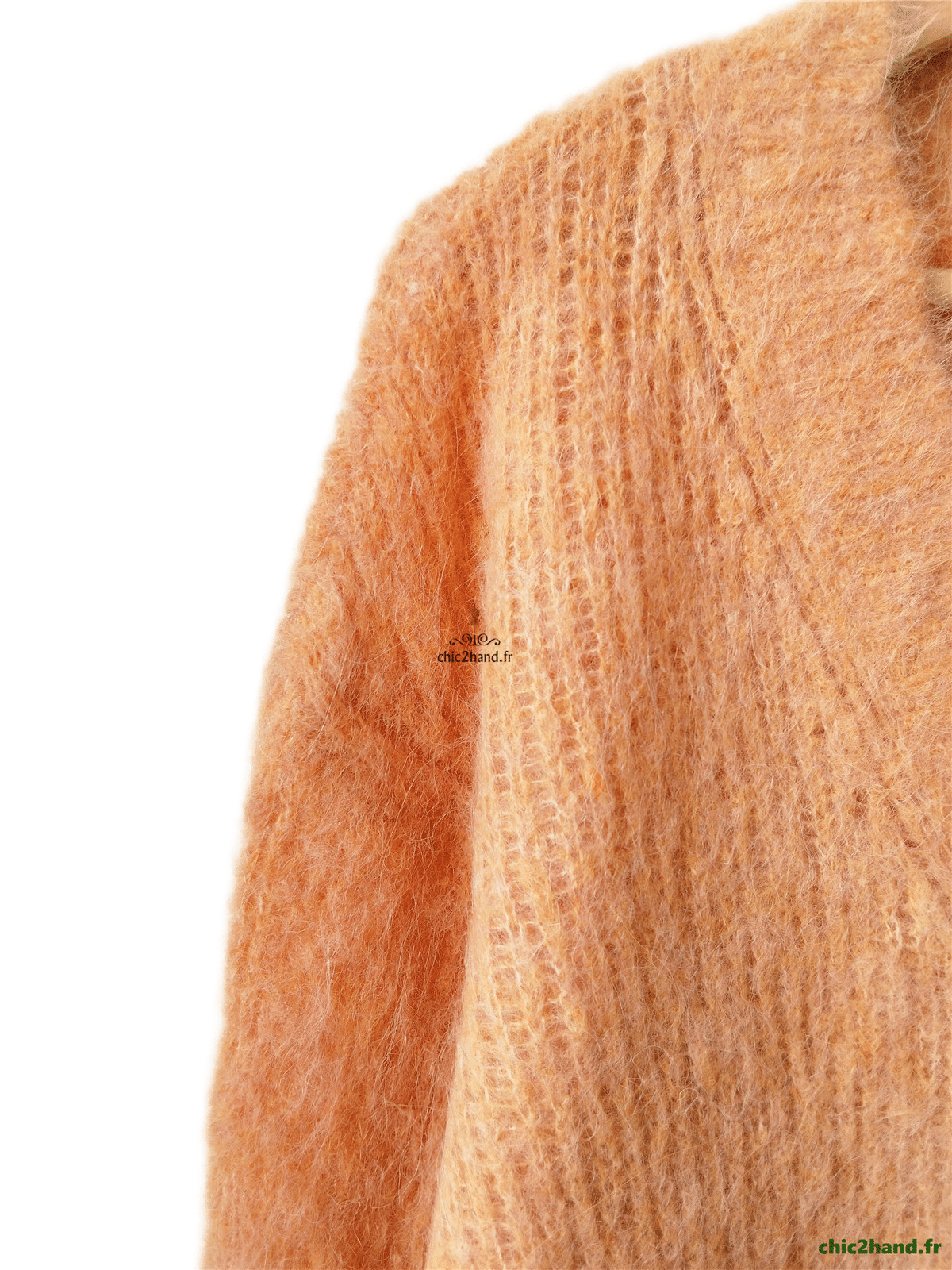 Gilet cardigan oversize poilu doudou 78% alpaga American Vintage bym19a XS S orange Excellent état – Image 4