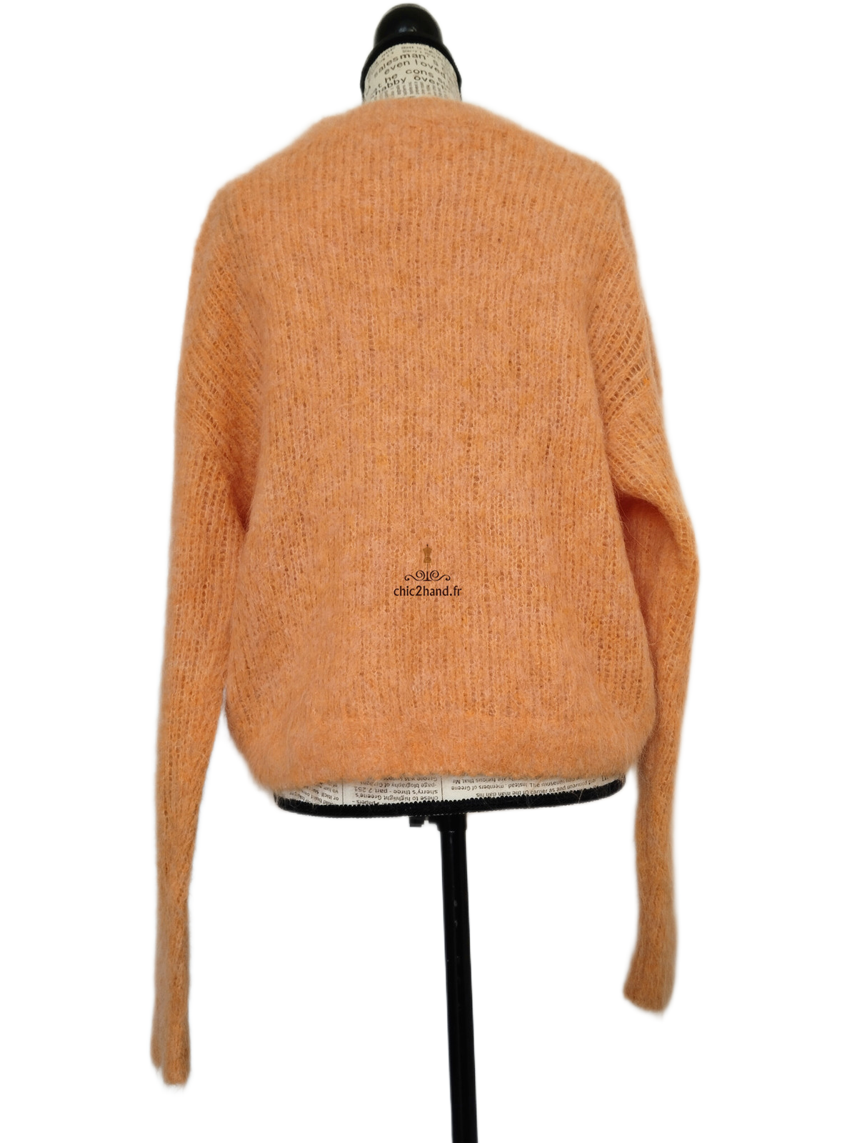 Gilet cardigan oversize poilu doudou 78% alpaga American Vintage bym19a XS S orange Excellent état – Image 7