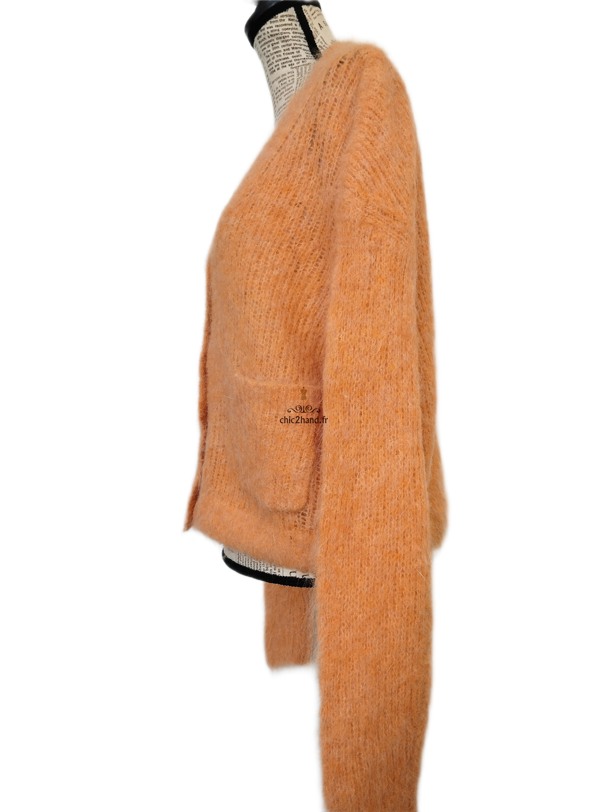 Gilet cardigan oversize poilu doudou 78% alpaga American Vintage bym19a XS S orange Excellent état – Image 8