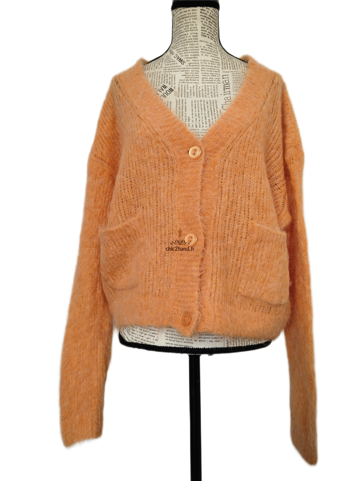 Gilet cardigan oversize poilu doudou 78% alpaga American Vintage bym19a XS S orange Excellent état – Image 9