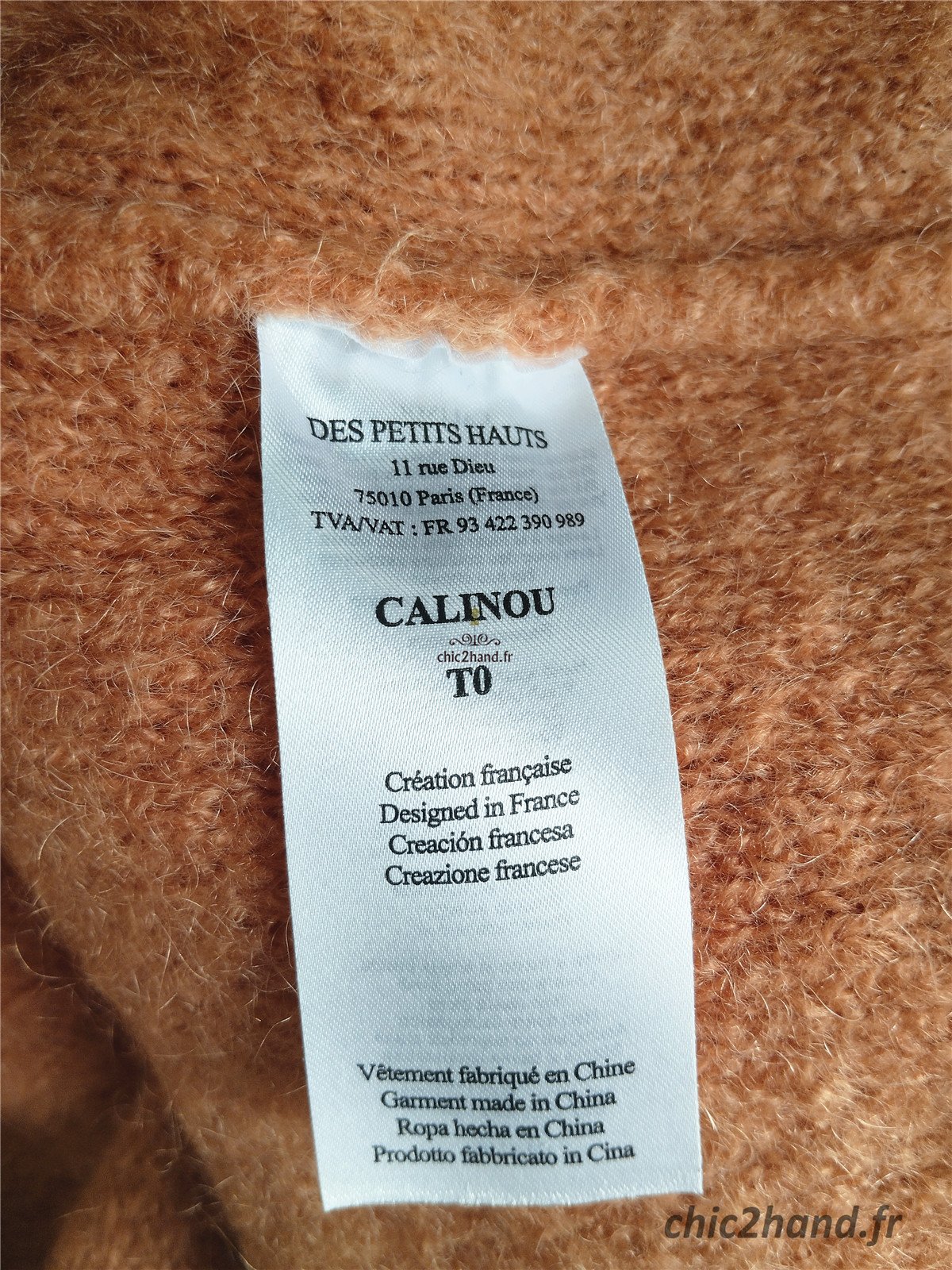 Pull oversize doudou Des Petits Hauts Calinou rose saumon kid mohair T0 NEUF – Image 11