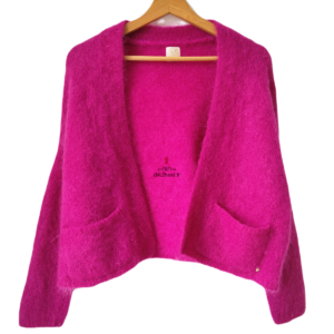 Gilet cardigan doudou Des Petits Hauts calvi 82% kid mohair rose violet T1 NEUF