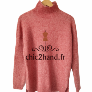 Pull oversize col roulé laine kid mohair Des Petits Hauts T1 rose excellent état carlin
