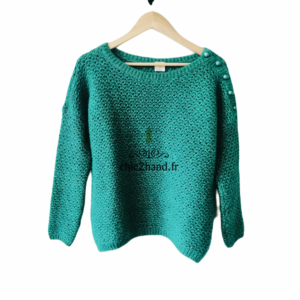 Pull oversize doudou vert turquoise argenté kid mohair laine Des Petits Hauts T0 Neuf modèle cesaire