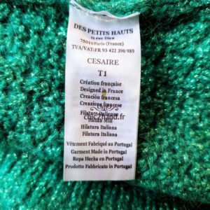 Pull oversize doudou vert turquoise argenté kid mohair laine Des Petits Hauts T0 Neuf modèle cesaire