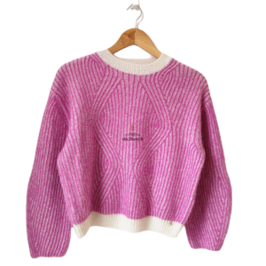 Pull oversize laine kid mohair Des Petits Hauts T2 violet blanc Neuf modèle Chanone
