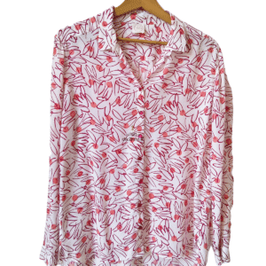 Chemisier blouse oversize manches longues Des Petits Hauts Stephilou 100% viscose T1 blanc fleuri rose NEUF
